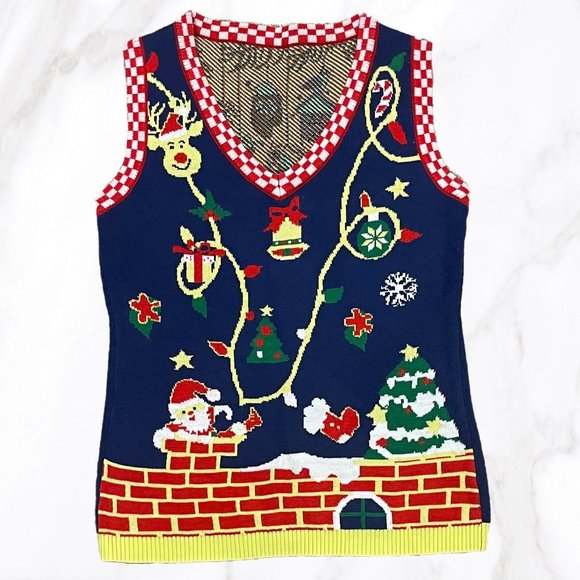 Women's Up On The Housetop‎ Ugly Christmas Sweater Vest, Size S - Picture 1 of 6